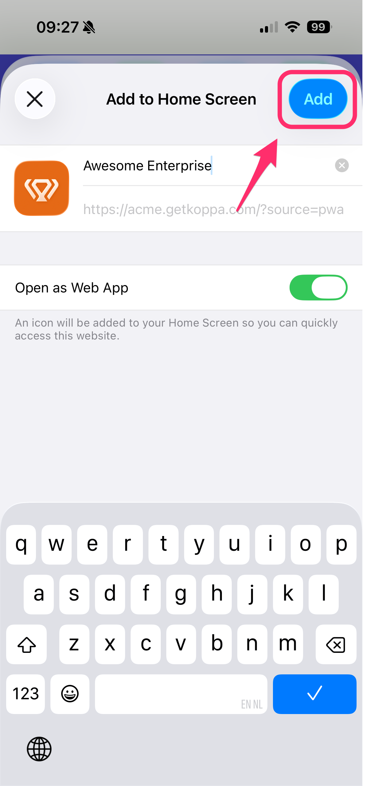 Bestätigung Hinzufügen auf dem iPhone